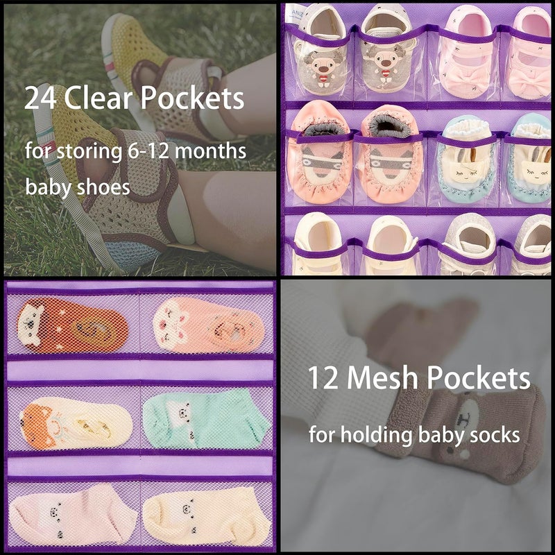 ANIZER Dual-sided Hanging Baby Shoes Organizer Closet Toddler Shoe Storage Holder for Kids Bow Socks Underwear (PURPLE) - Image 5